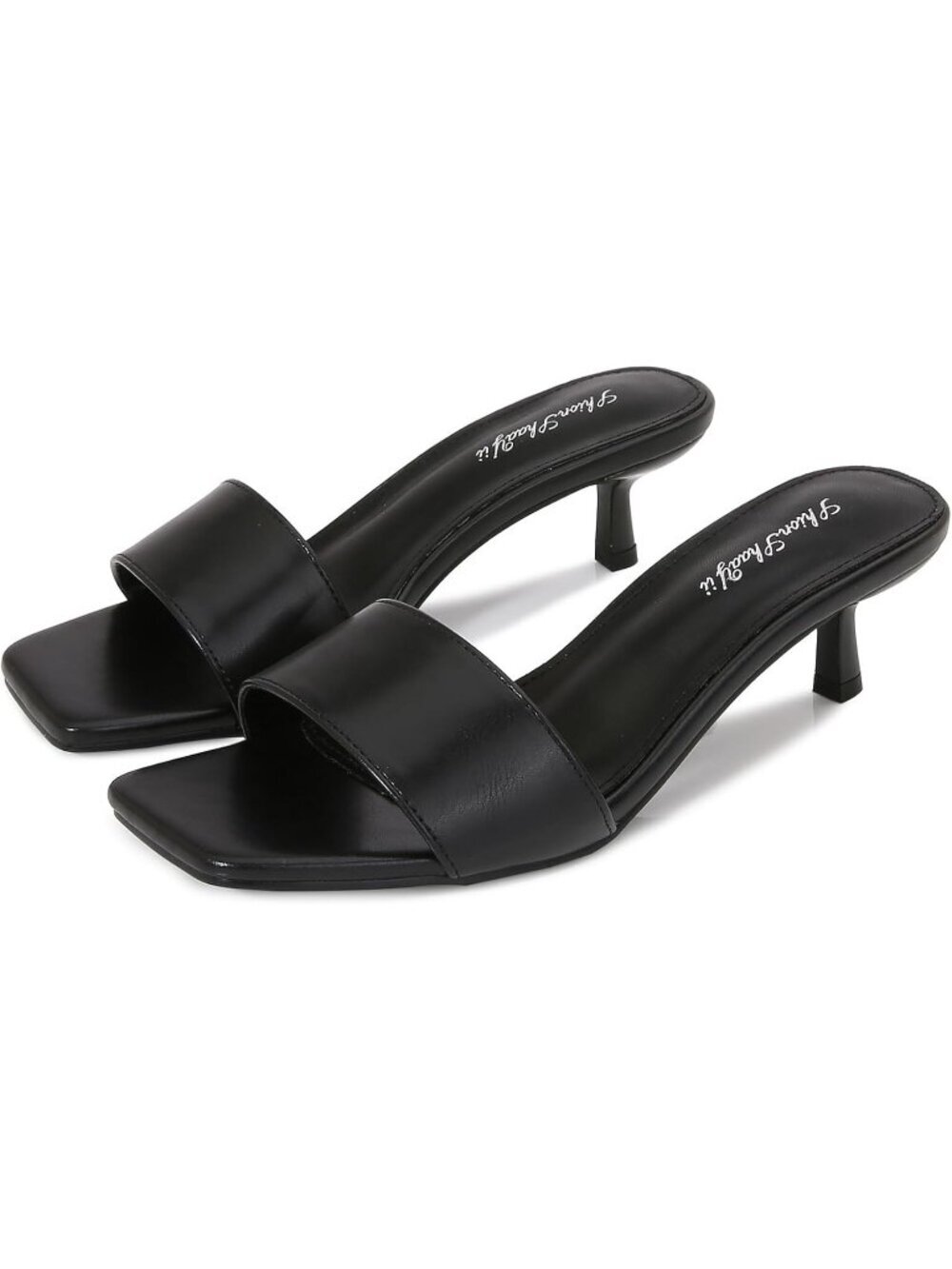 Women's Black Rubber Square Open Toe Low Heel Comfortable Slip On Office Heel